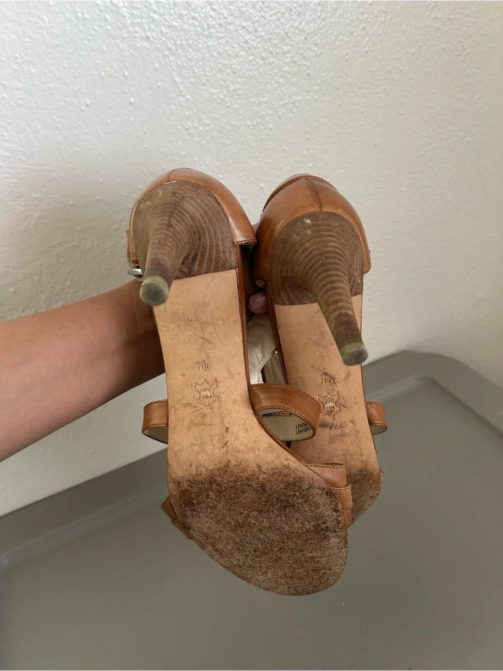 Via Spiga Cognac Leather Strappy High Heel Sandals